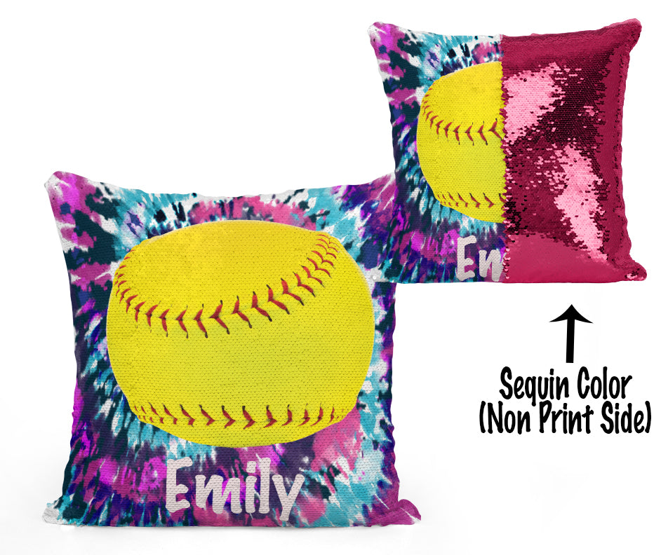 CUSTOM SEQUIN PILLOW - SOFTBALL - Tie Dye