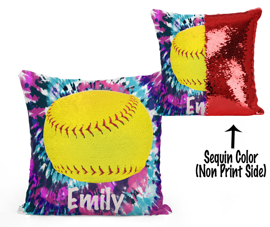 CUSTOM SEQUIN PILLOW - SOFTBALL - Tie Dye