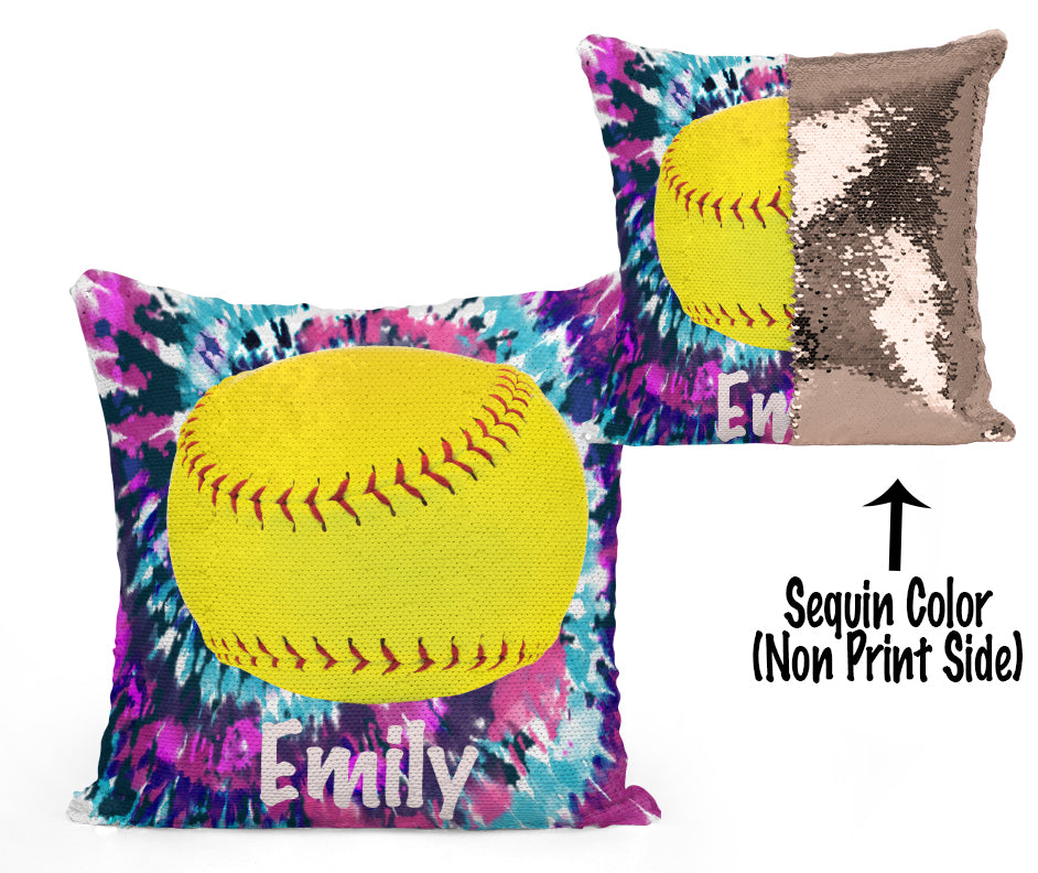 CUSTOM SEQUIN PILLOW - SOFTBALL - Tie Dye