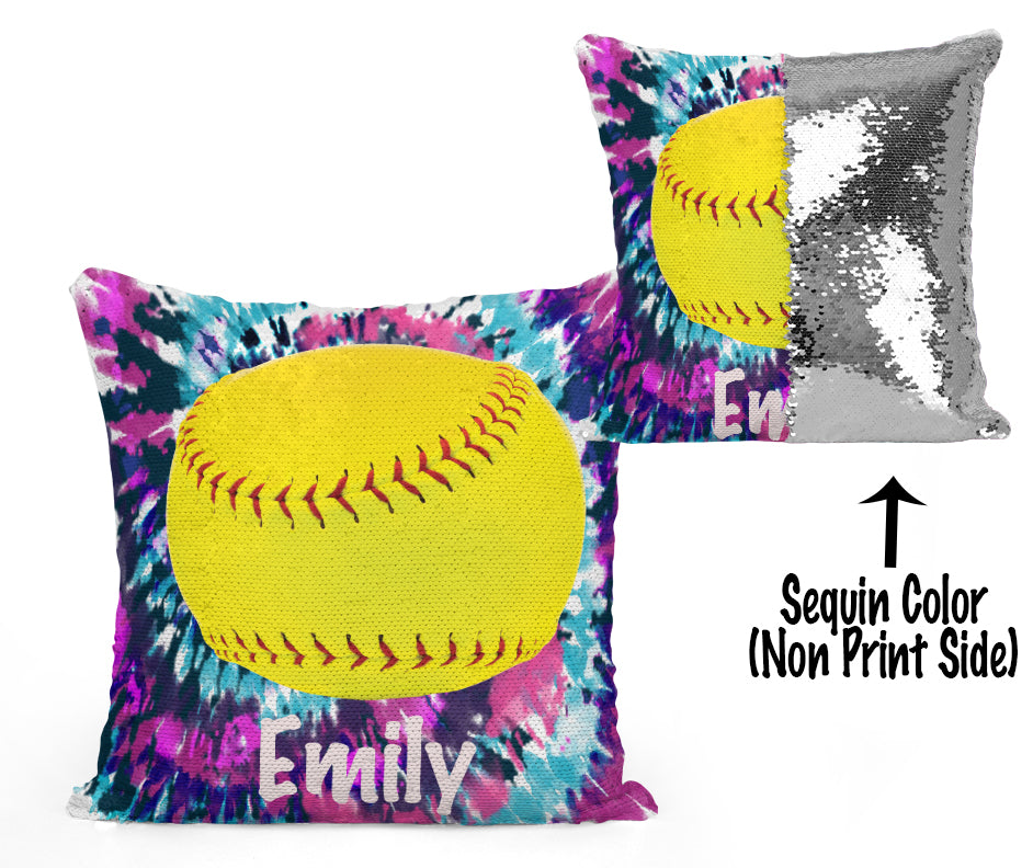 CUSTOM SEQUIN PILLOW - SOFTBALL - Tie Dye