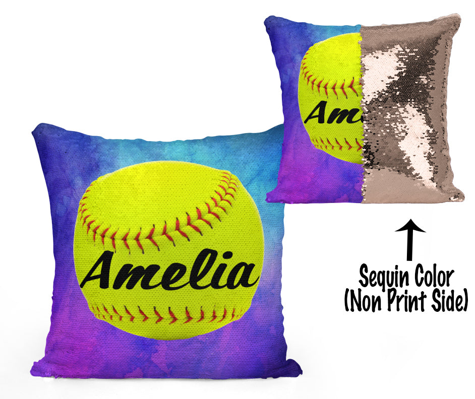 CUSTOM SEQUIN PILLOW - SOFTBALL - Watercolor