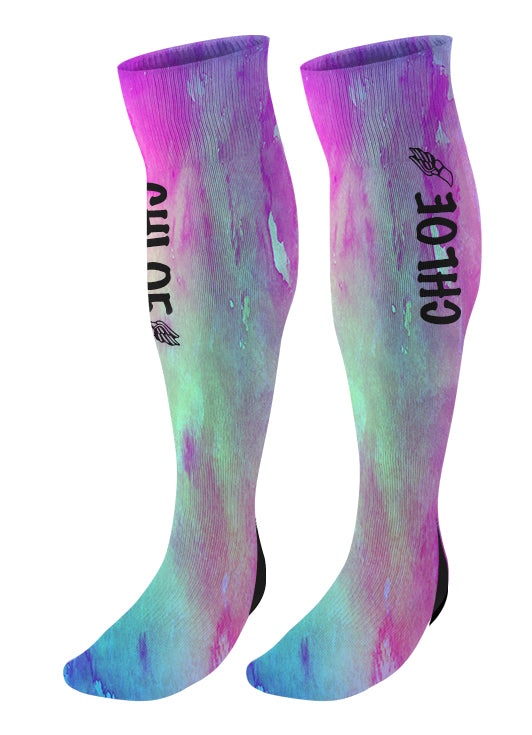 Personalized Track Knee High Socks, Watercolor Background, Custom Track and Field, Winged Foot Socks