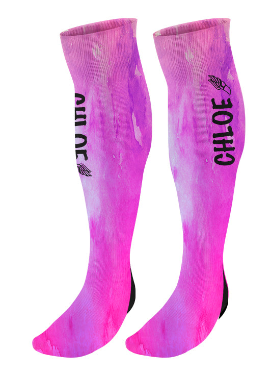 Personalized Track Knee High Socks, Watercolor Background, Custom Track and Field, Winged Foot Socks