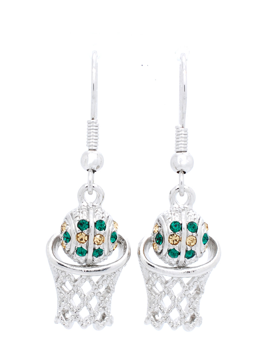 Basketball Earrings DANGLE - Green/Lt Gold