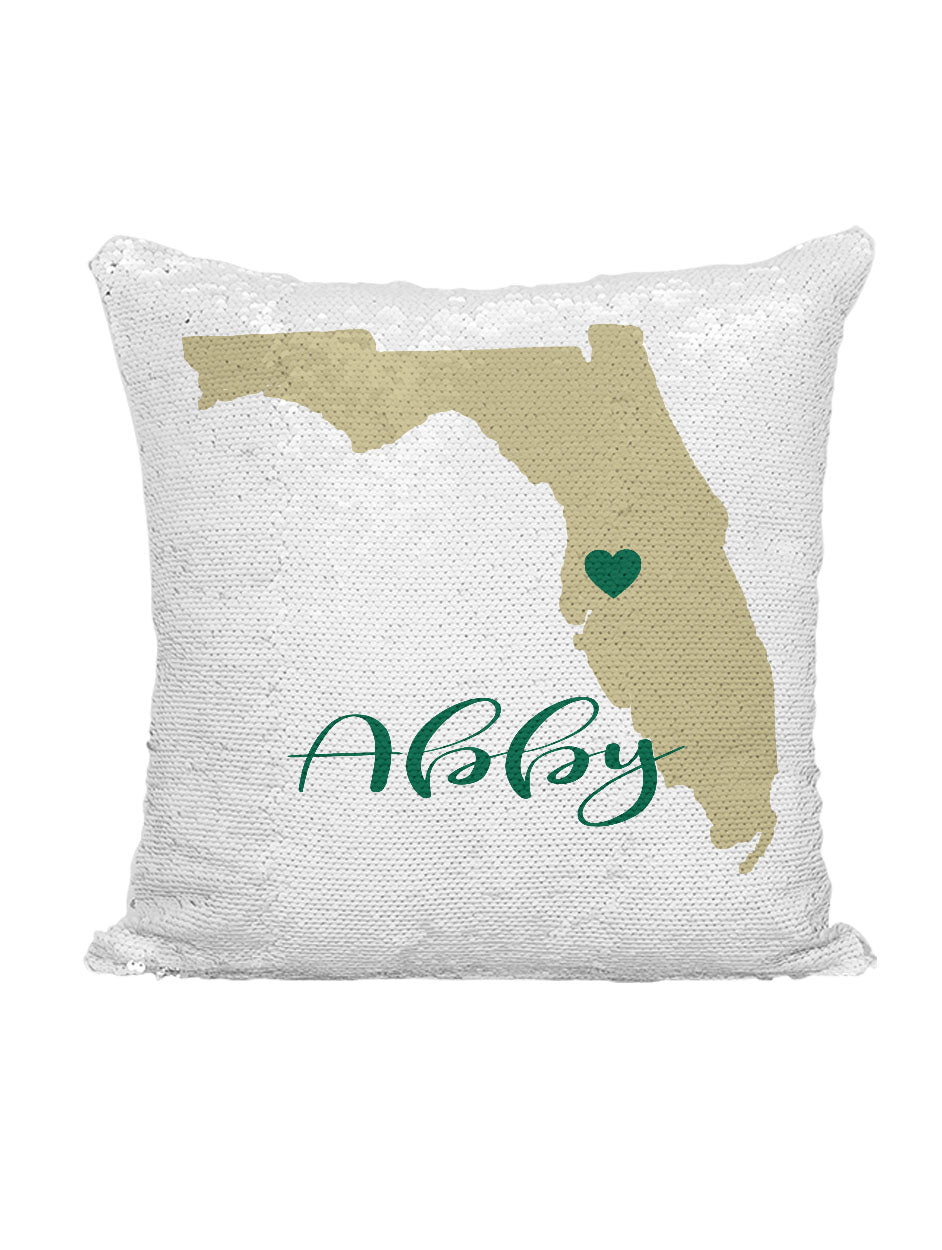 CUSTOM SEQUIN PILLOW - SOUTH FLORIDA GREEN & GOLD