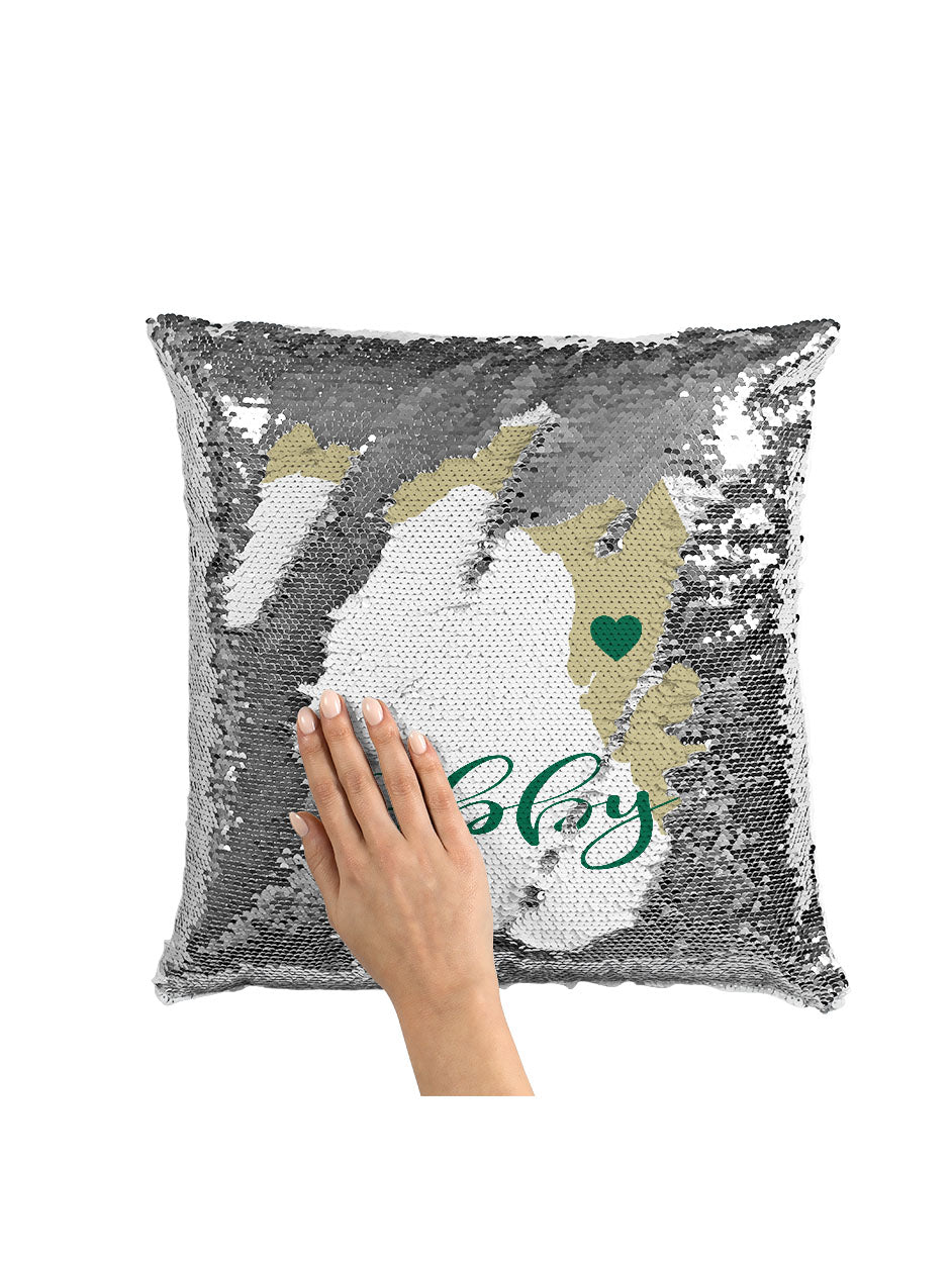 CUSTOM SEQUIN PILLOW - SOUTH FLORIDA GREEN & GOLD