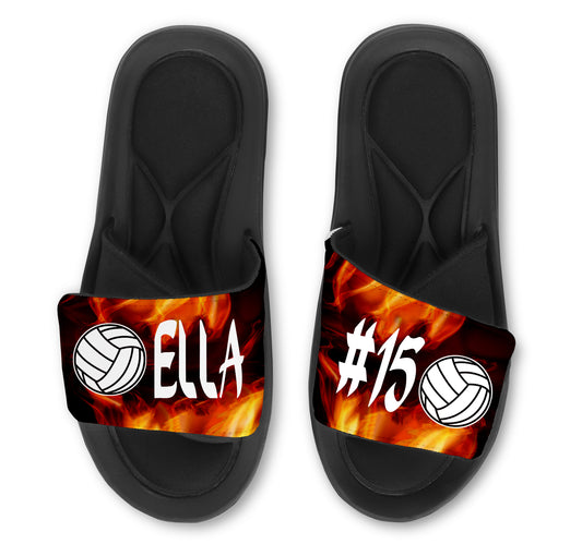 Custom Volleyball Slides Sandals with Flames Design
