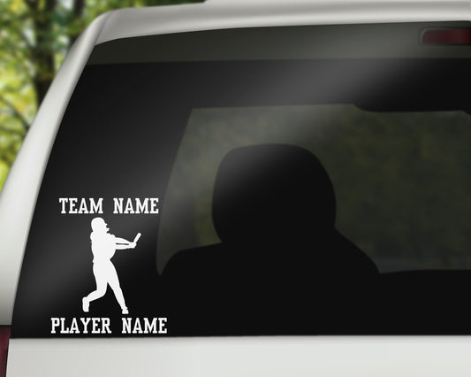 Custom Softball Fastpitch Car Window Decal - Batter