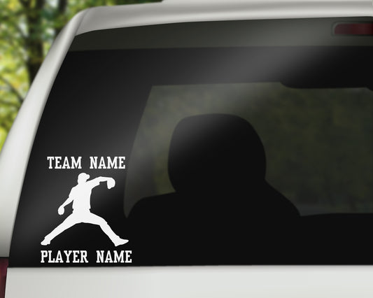 Custom Baseball Car Window Decal - Throwing