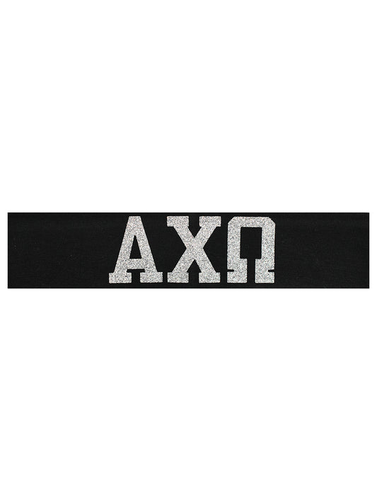 Alpha Chi Omega Headband Greek - Black/Silver Sparkle