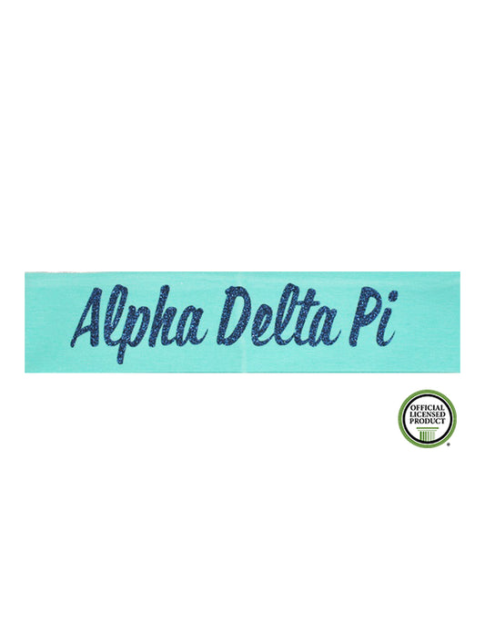 Alpha Delta Pi Headband Script - Aqua/Navy Sparkle