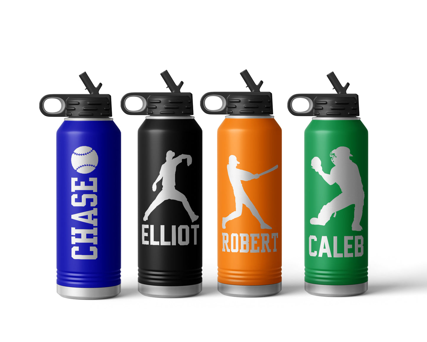 Engraved Baseball Stainless Steel Water Bottle, Choose Your Customizations