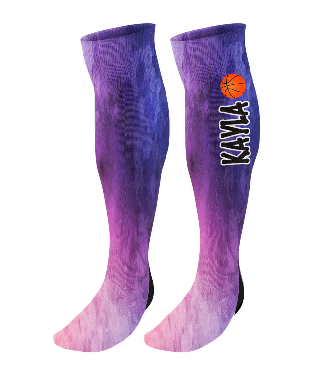 Personalized Basketball Knee High Socks - Watercolor Background