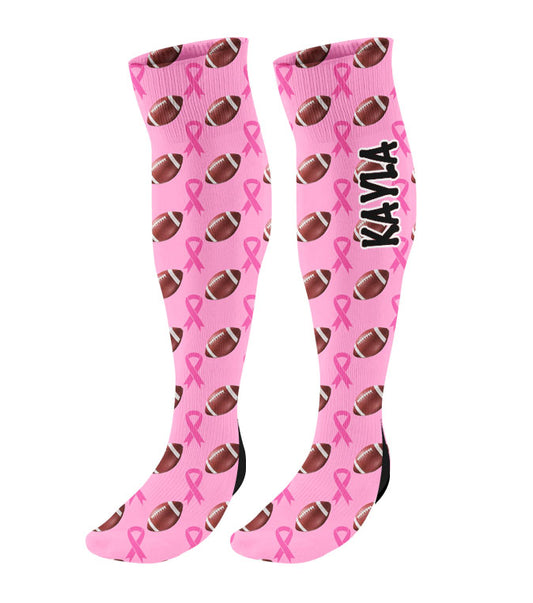 Personalized Football Breast Cancer Awareness Ribbon Knee High Socks