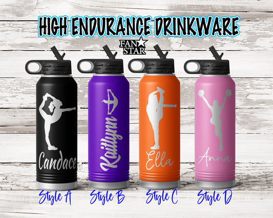 Engraved Cheer Stainless Steel Water Bottle, Choose Your Customizations