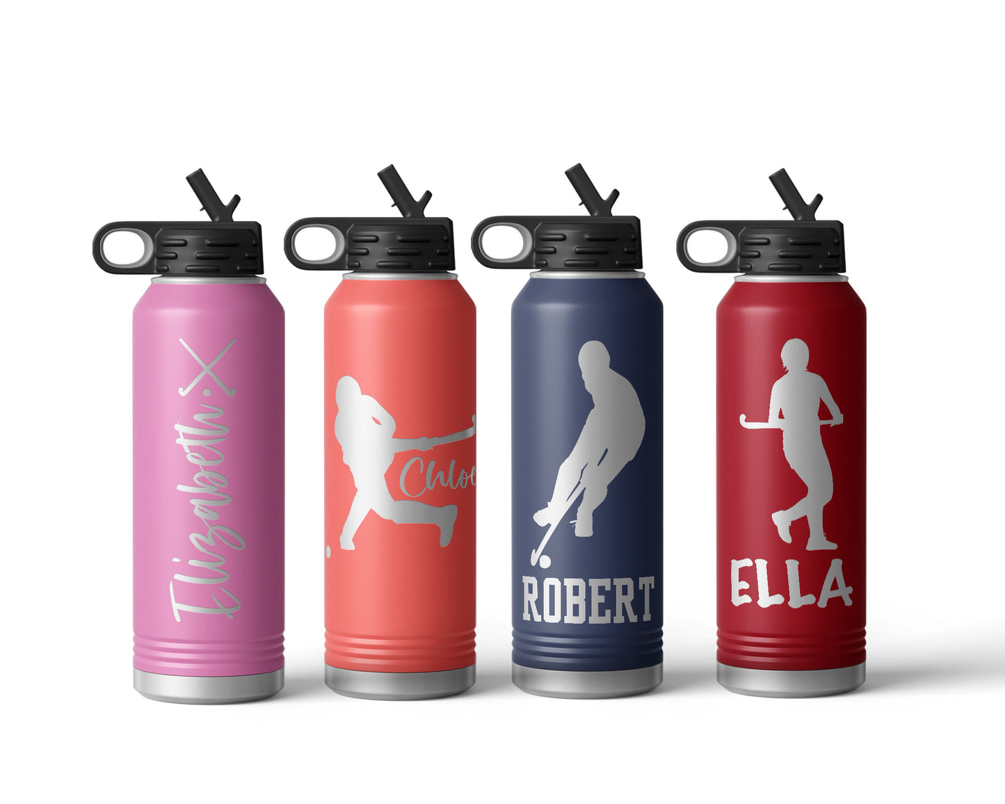 Engraved Field Hockey Stainless Steel Water Bottle, Choose Your Customizations