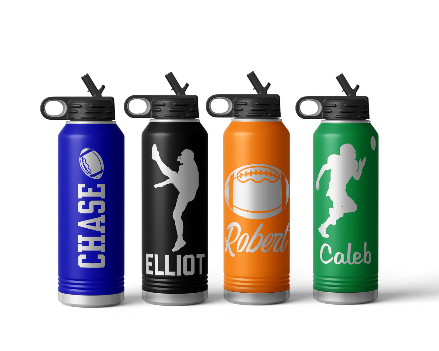 Engraved Football Stainless Steel Water Bottle, Choose Your Customizations