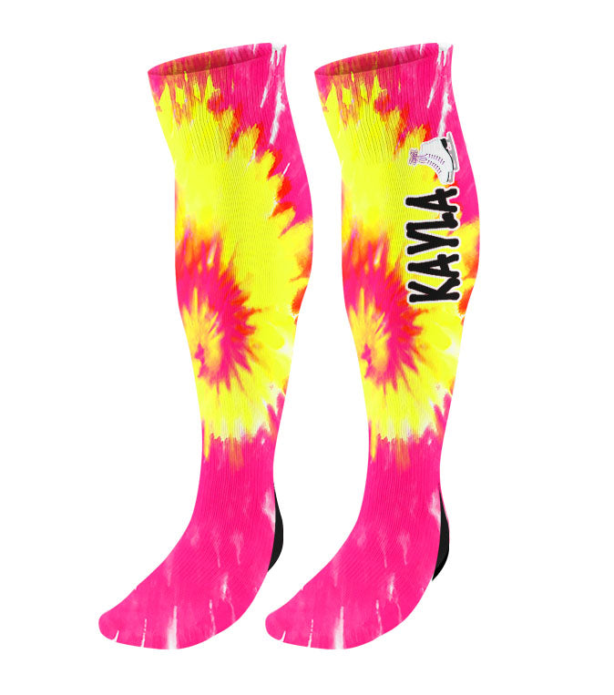 Personalized Figure Skating Knee High Socks - Tie Dye Background