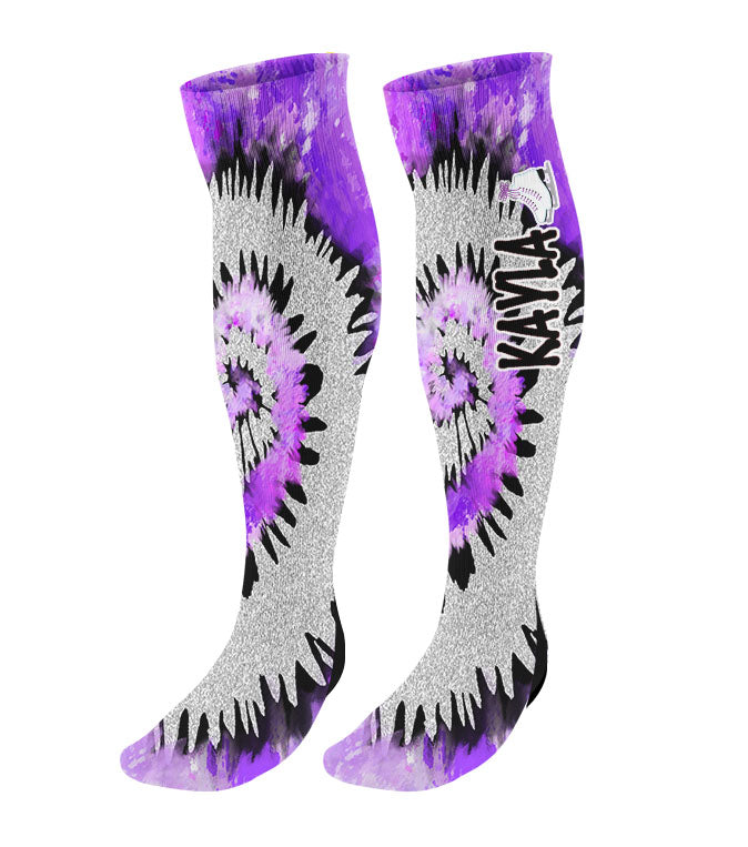 Personalized Figure Skating Knee High Socks - Tie Dye Background