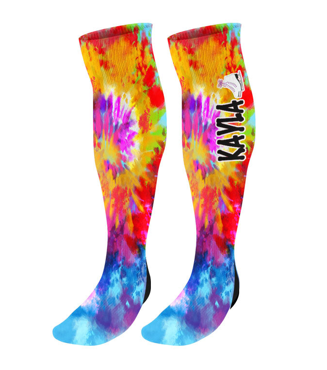 Personalized Figure Skating Knee High Socks - Tie Dye Background