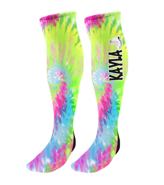 Personalized Figure Skating Knee High Socks - Tie Dye Background