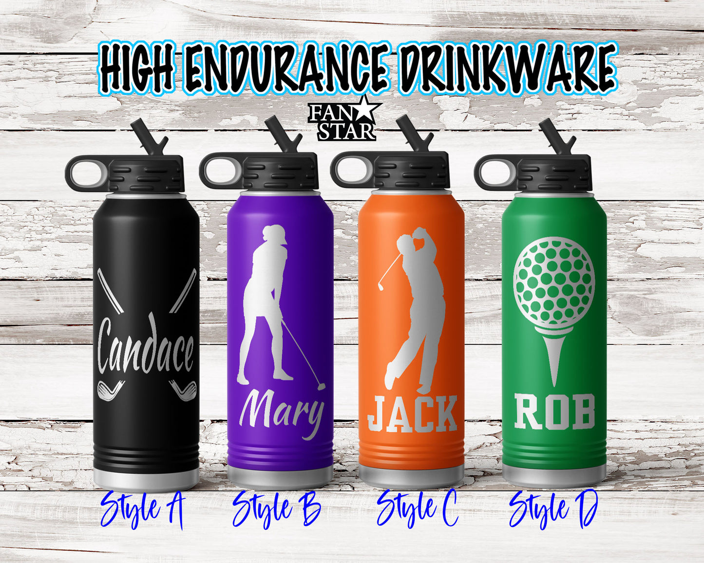 Engraved Golf Stainless Steel Water Bottle, Choose Your Customizations