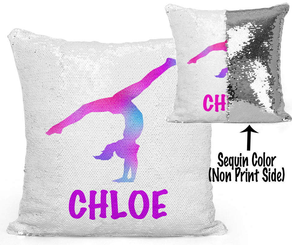 Personalized GYMNAST Mermaid Sequin Flip PILLOW - Blue/Pink Watercolor