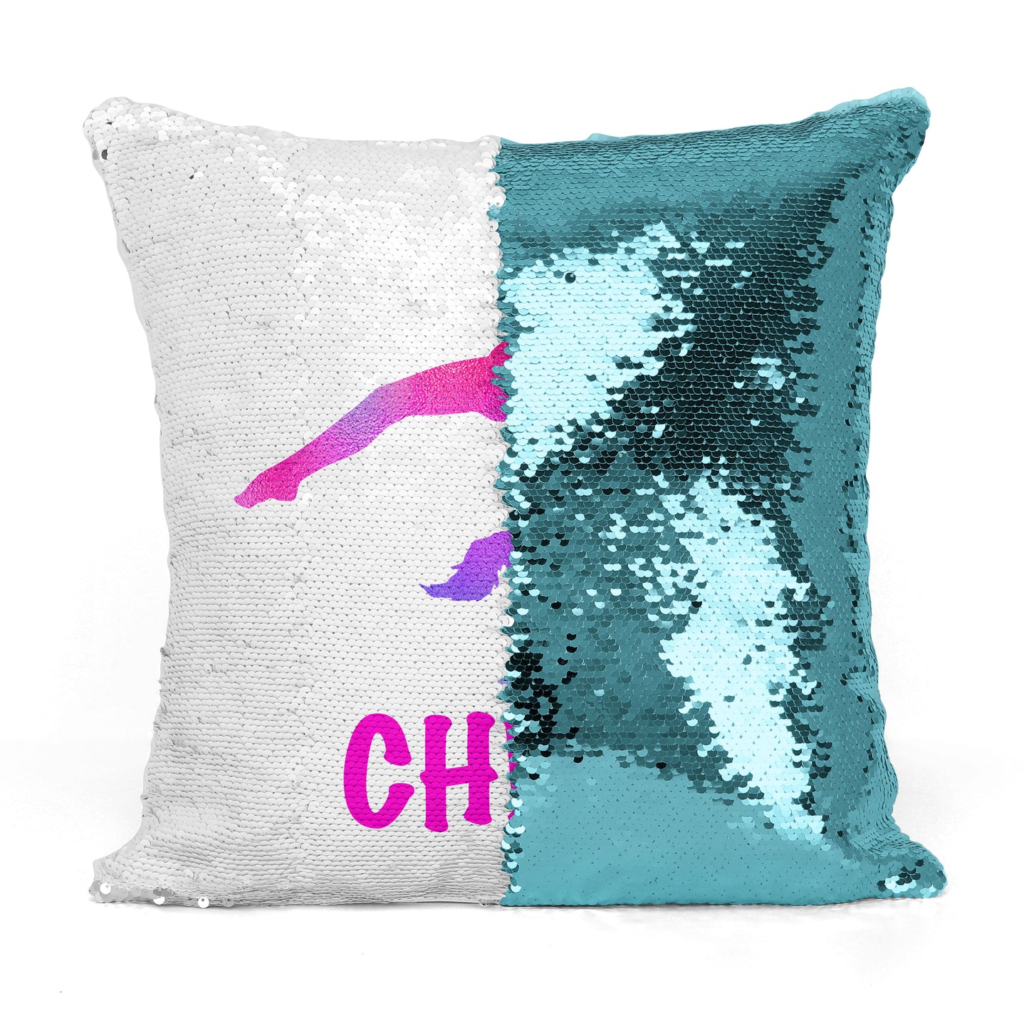 Personalized GYMNAST Mermaid Sequin Flip PILLOW - Blue/Pink Watercolor