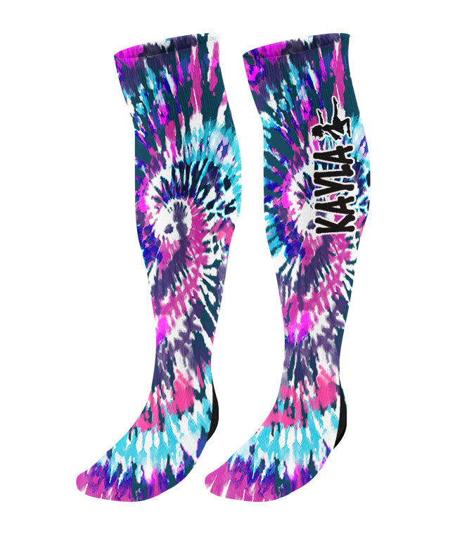 Personalized Baton Twirling Knee High Socks - Tie Dye Background