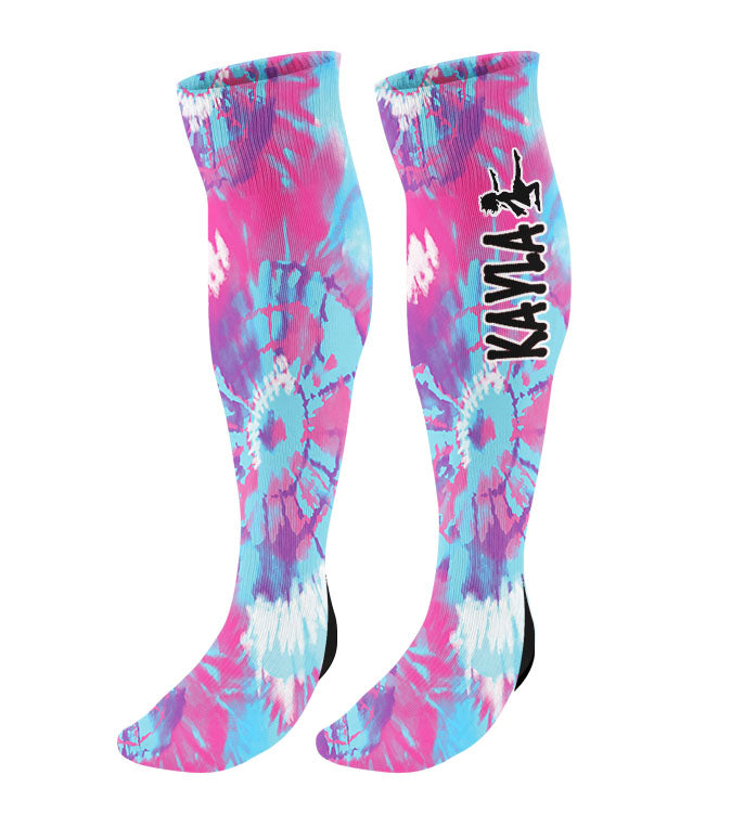 Personalized Baton Twirling Knee High Socks - Tie Dye Background