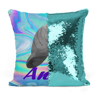 Custom Personalized MANATEE Sequin Mermaid Flip Pillow