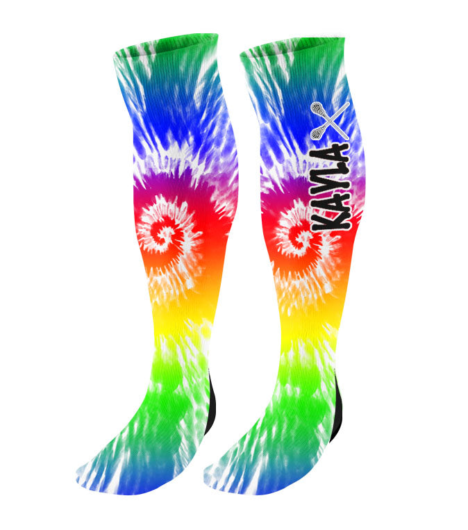Personalized Lacrosse Knee High Socks - Tie Dye Background