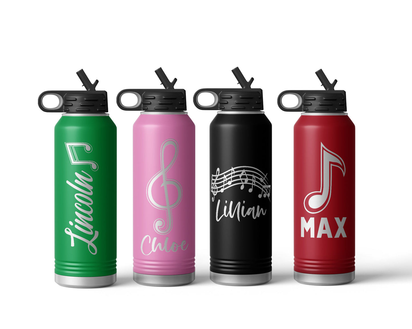 Engraved Music Stainless Steel Water Bottle, Choose Your Customizations