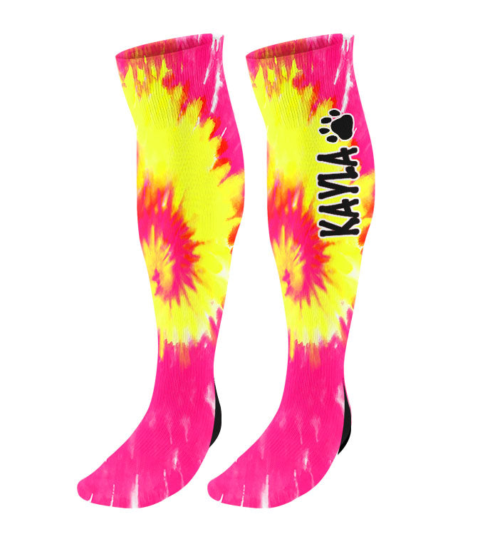 Personalized Paw Print Knee High Socks - Tie Dye Background