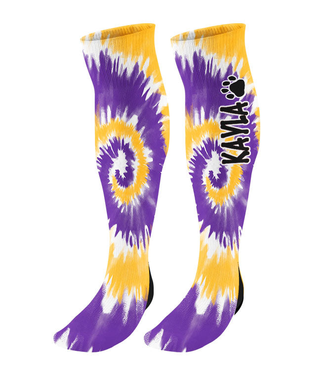 Personalized Paw Print Knee High Socks - Tie Dye Background