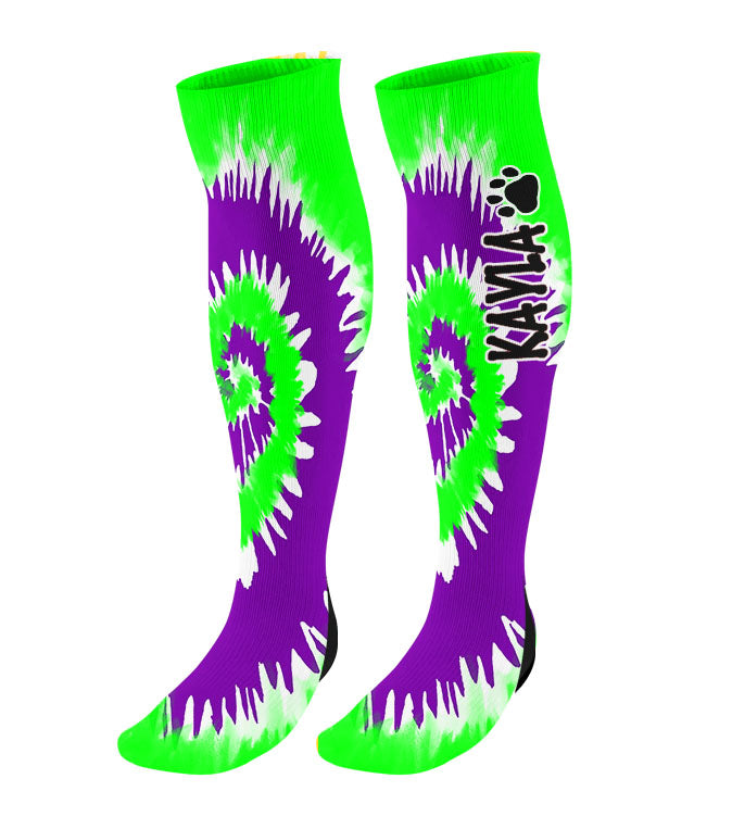 Personalized Paw Print Knee High Socks - Tie Dye Background