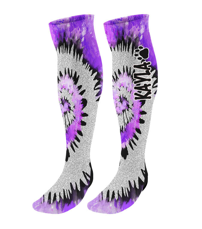 Personalized Paw Print Knee High Socks - Tie Dye Background
