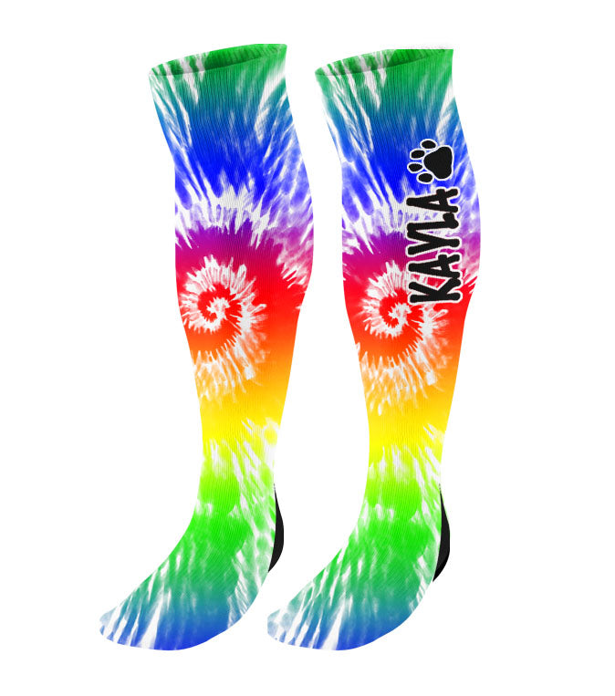 Personalized Paw Print Knee High Socks - Tie Dye Background