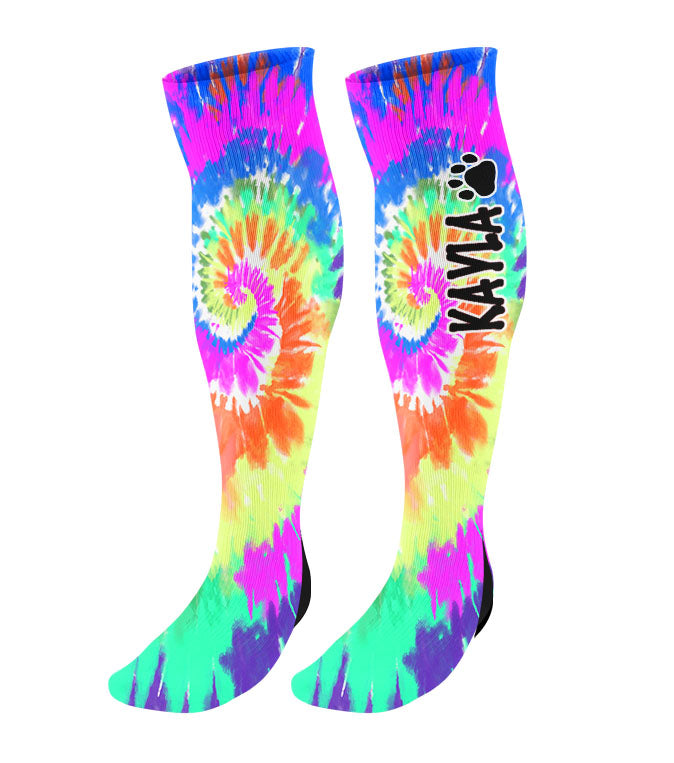Personalized Paw Print Knee High Socks - Tie Dye Background