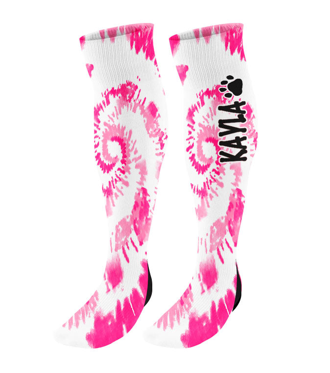 Personalized Paw Print Knee High Socks - Tie Dye Background
