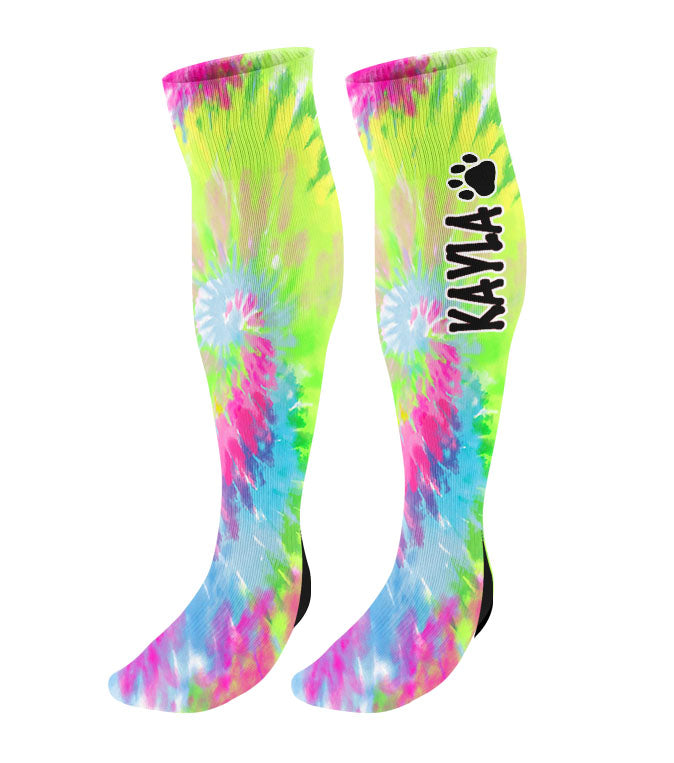Personalized Paw Print Knee High Socks - Tie Dye Background
