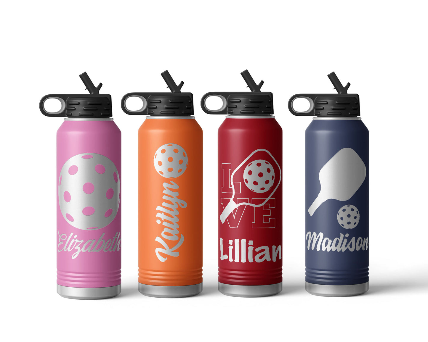 Engraved Pickleball Stainless Steel Water Bottle, Choose Your Customizations