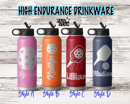 Engraved Pickleball Stainless Steel Water Bottle, Choose Your Customizations