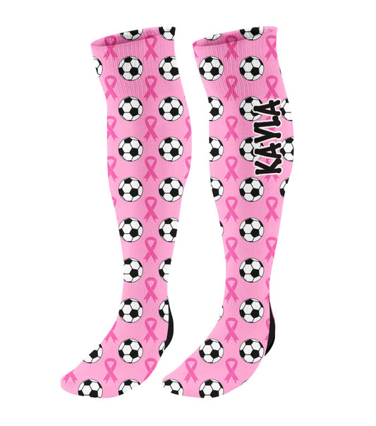 Personalized Soccer Breast Cancer Awareness Ribbon Knee High Socks