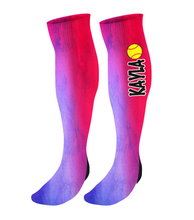 Personalized Softball Knee High Socks - Watercolor Background