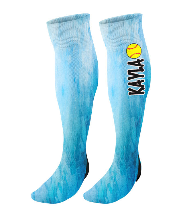 Personalized Softball Knee High Socks - Watercolor Background