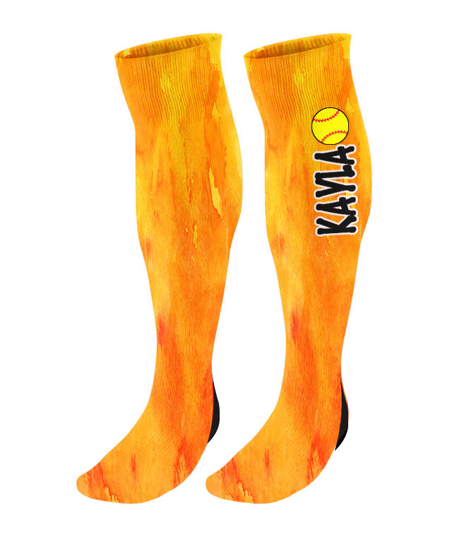 Personalized Softball Knee High Socks - Watercolor Background