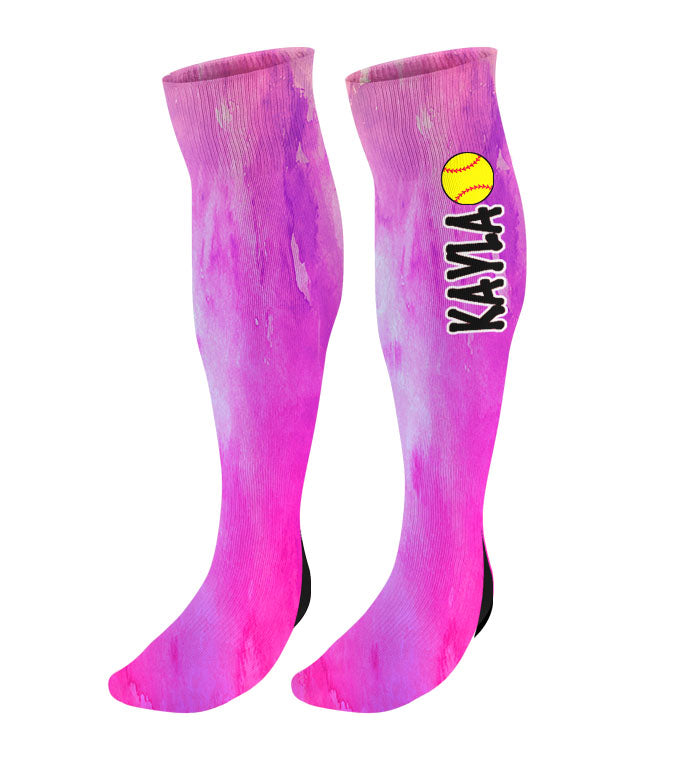 Personalized Softball Knee High Socks - Watercolor Background