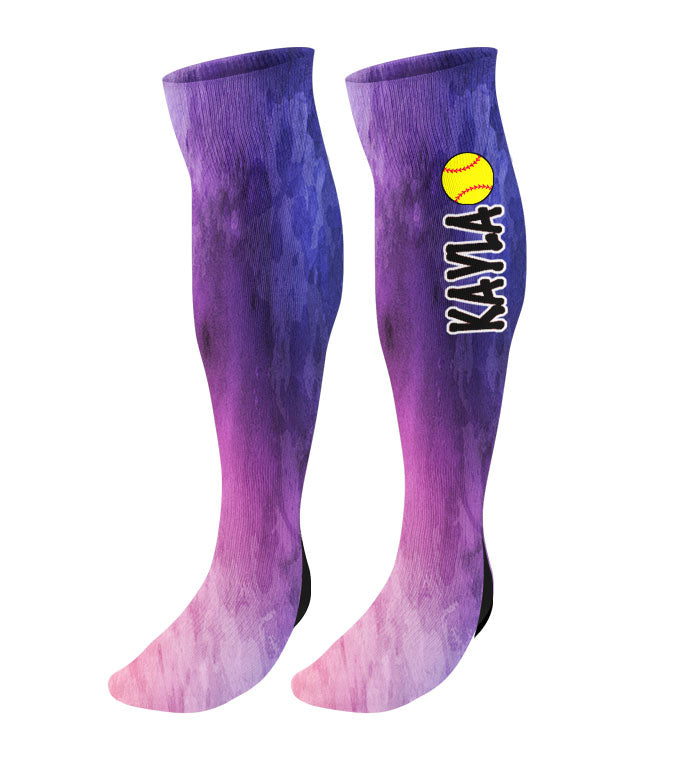 Personalized Softball Knee High Socks - Watercolor Background