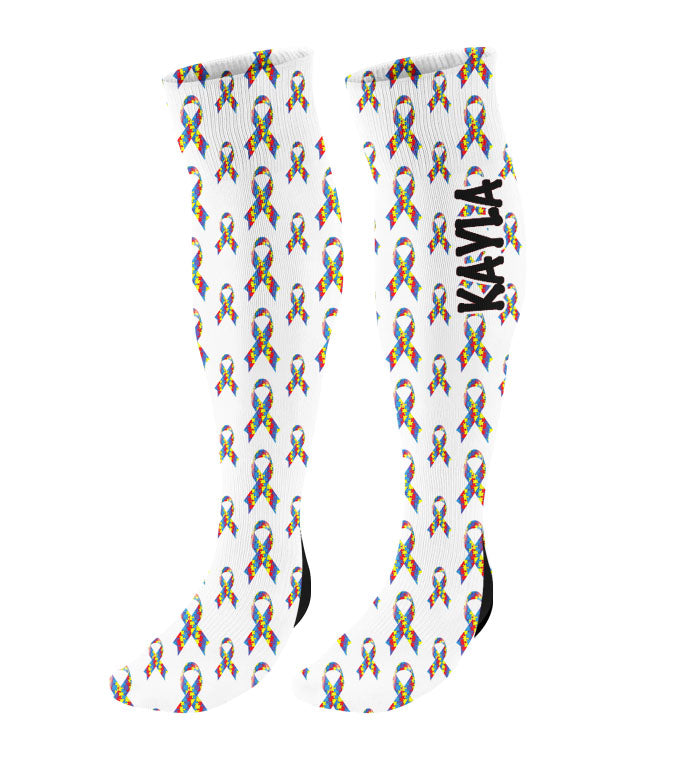 Personalized Awareness Ribbon Knee High Socks - All Colors Available